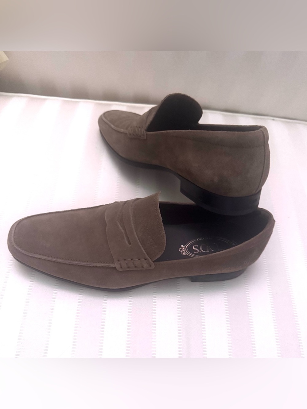 TOD'S Taupe Suede Penny Loafers for Men 
Size 8.5 Tods = 9.5 US size